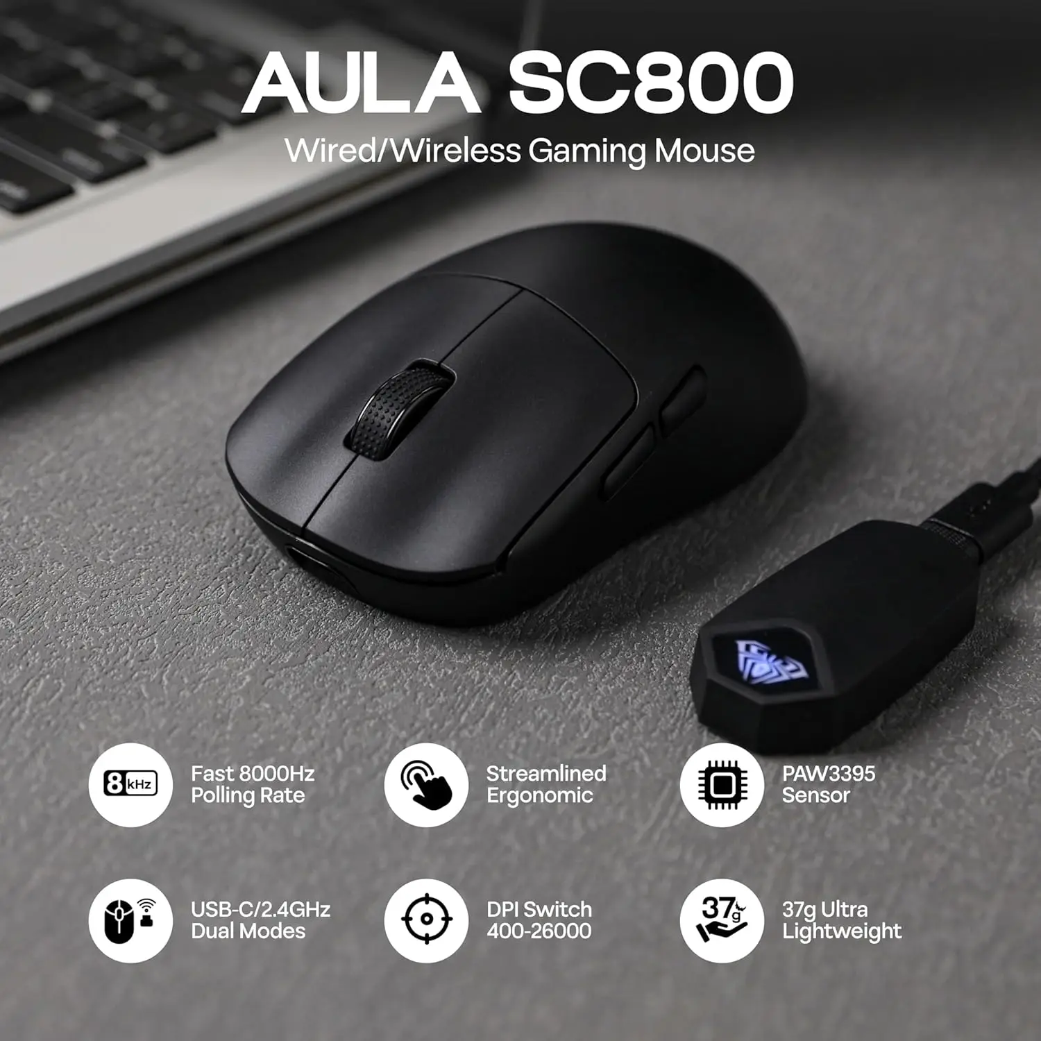 Esports Gaming Mouse Wireless - AULA SC800 souris de jeu USB-C