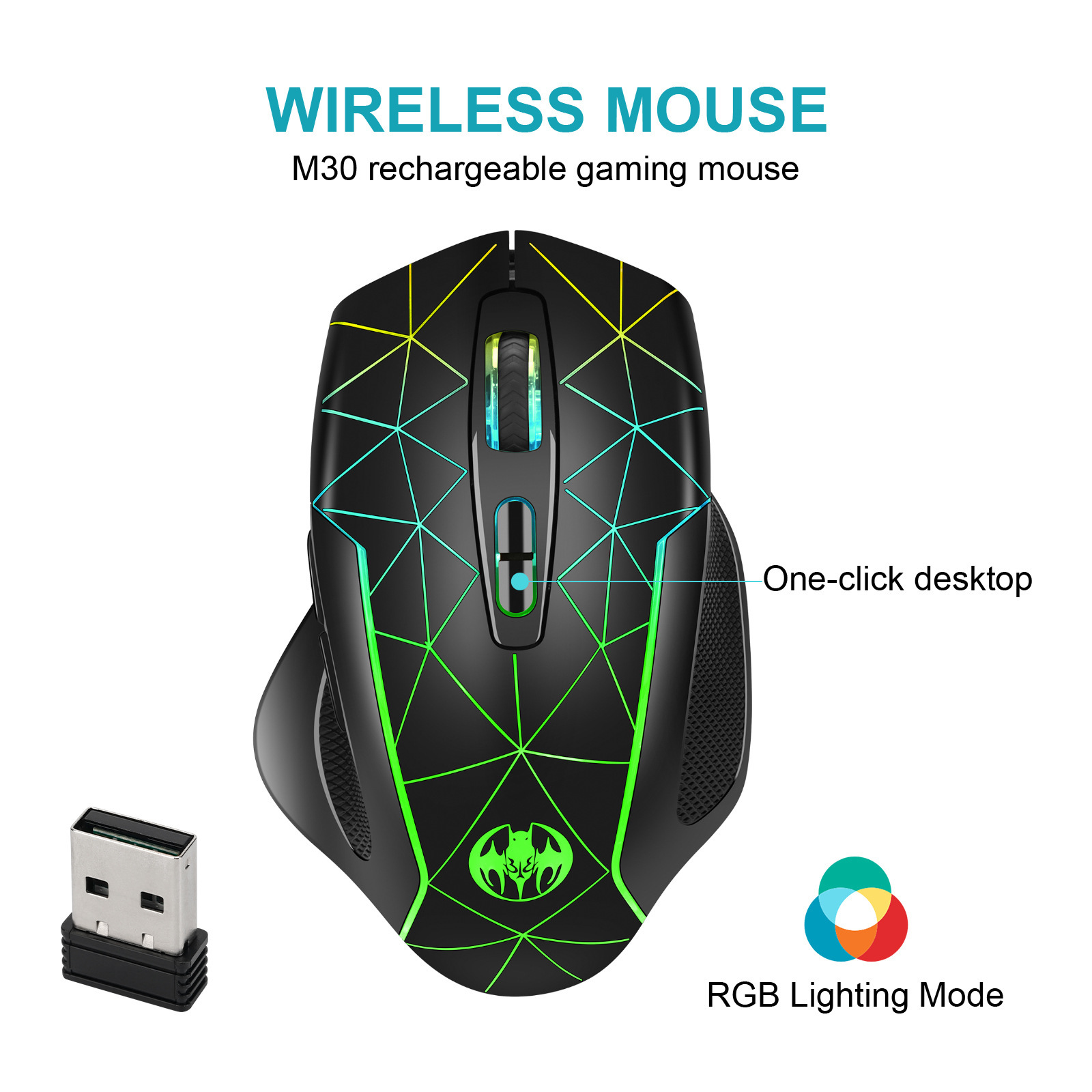 Esports Gaming Maus - Charge sans fil effet de lumière