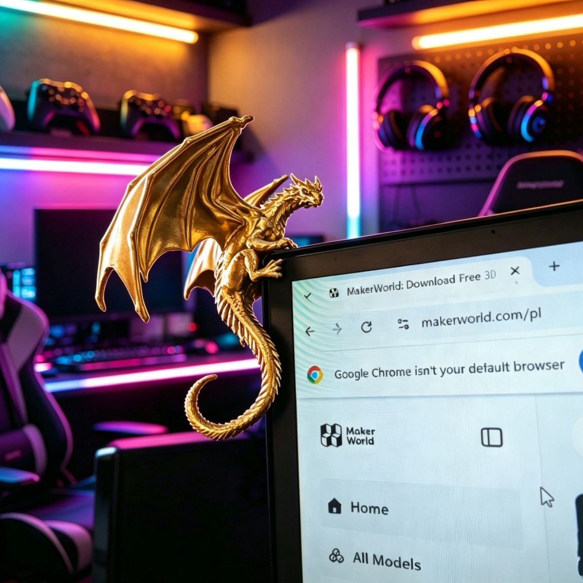Esports Gaming Monitor - Figurine de dragon couché, décoration de